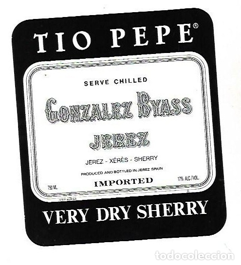 Old Labels: ETIQUETA DE VINO. GONZALEZ BYASS JEREZ. VERY DRY SHERRY