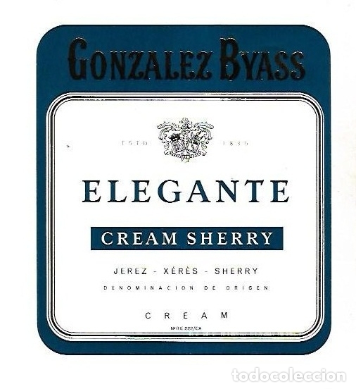 Old Labels: ETIQUETA DE VINO. GONZALEZ BYASS. ELEGANTE. CREAM SHERRY. CREAM
