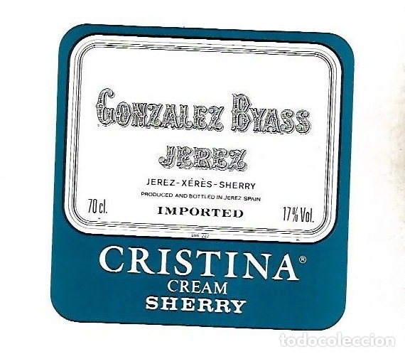 Old Labels: ETIQUETA DE VINO. GONZALEZ BYASS. ELEGANTE. CRISTINA CREAM SHERRY