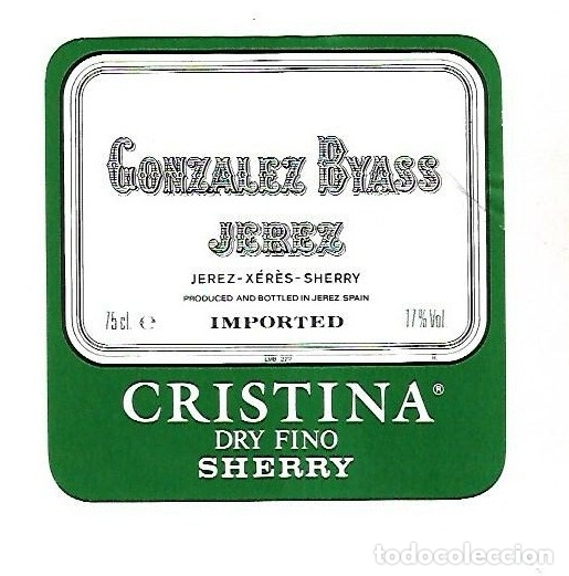 Old Labels: ETIQUETA DE VINO. GONZALEZ BYASS. ELEGANTE. CRISTINA DRY FINO SHERRY