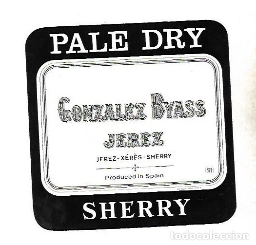 Old Labels: ETIQUETA DE VINO. GONZALEZ BYASS. PALE DRY SHERRY.