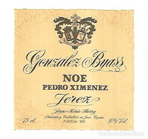 Old Labels: ETIQUETA DE VINO. GONZALEZ BYASS. NOE PEDRO XIMENEZ JEREZ