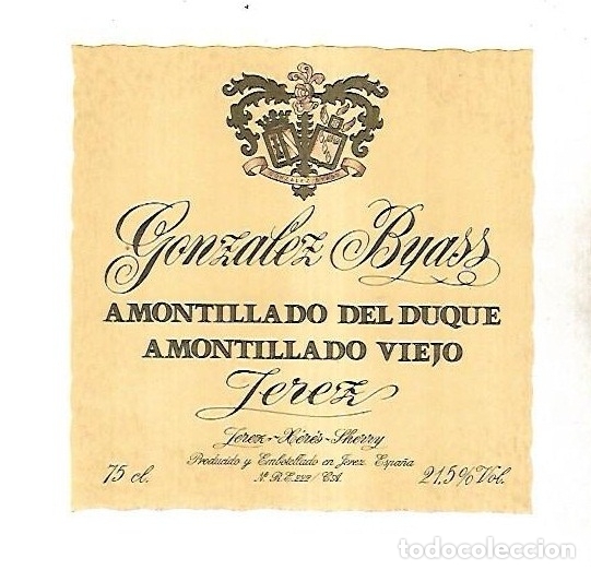 Old Labels: ETIQUETA DE VINO. GONZALEZ BYASS. AMONTILLADO DEL DUQUE AMONTILLADO VIEJO JEREZ