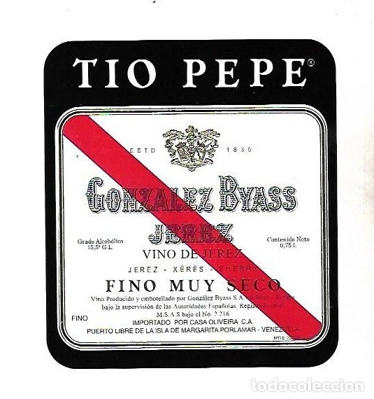Old Labels: ETIQUETA DE VINO. TIO PEPE. FINO MUY SECO