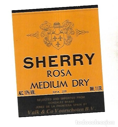 Old Labels: ETIQUETA DE VINO. GONZALEZ BYASS. SHERRY ROSA MEDIUM DRY