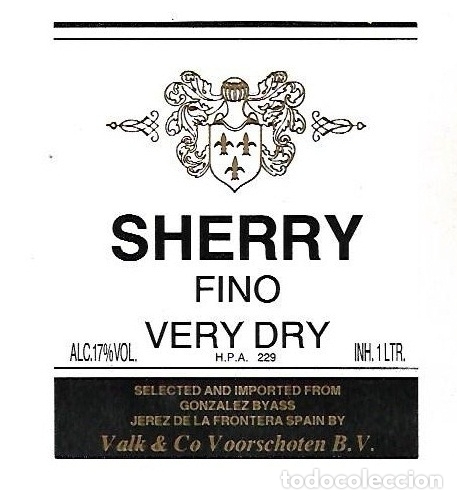 Old Labels: ETIQUETA DE VINO. GONZALEZ BYASS. SHERRY FINO VERY DRY