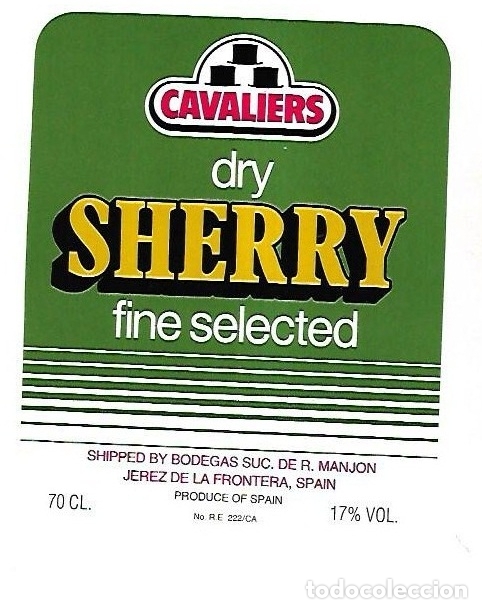Old Labels: ETIQUETA DE VINO. CAVALIERS. DRY SHERRY FINE SELECTED
