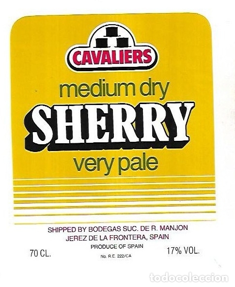 Old Labels: ETIQUETA DE VINO. CAVALIERS MEDIUM DRY SHERRY VERY PALE