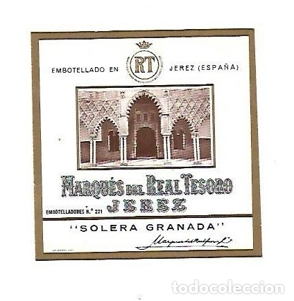 Old Labels: ETIQUETA DE VINO. MARQUES DEL REAL TESORO. JEREZ. SOLERA GRANADA