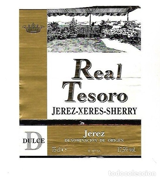 Old Labels: ETIQUETA DE VINO. REAL TESORO. JEREZ. DULCE