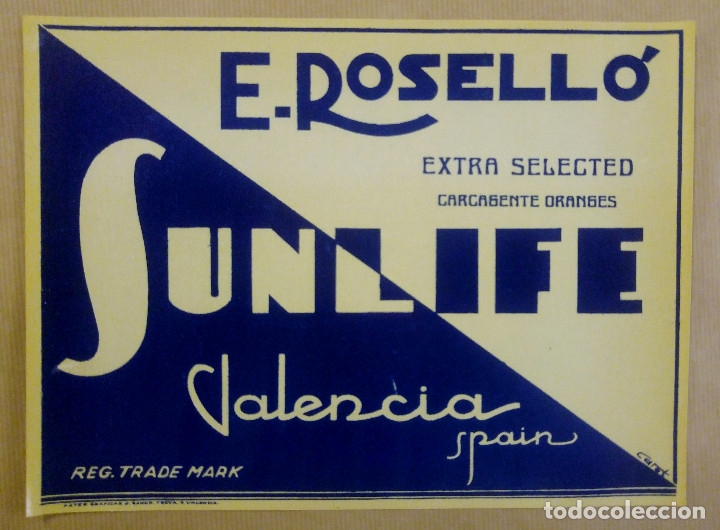 Etiquetas antiguas: ETIQUETA NARANJA A&Ntilde;OS 50 . E. ROSELLO, EXTRA SELECTED, SUNLIFE, CARCAGENTE, , VALENCIA