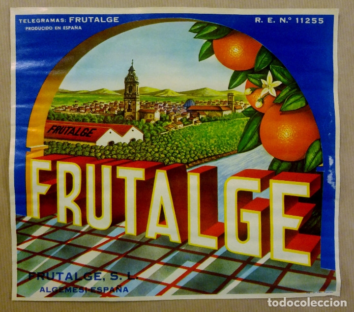 Etiquetas antiguas: ETIQUETA NARANJA A&Ntilde;OS 50 . FRUTALGE, ALGEMESI, VALENCIA