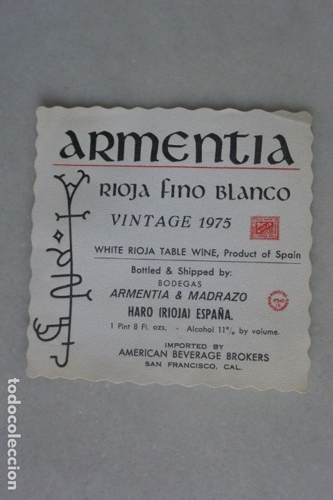 Etiquetas antiguas: ETIQUETA DE VINO RIOJA FINO BLANCO. 1975 HARO, LA RIOJA