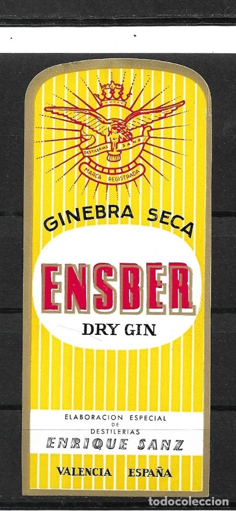 Etiquetas antiguas: 25-ANTIGUA ETIQUETA - GINEBRA SECA ENSBER ENRIQUE SANZ VALENCIA