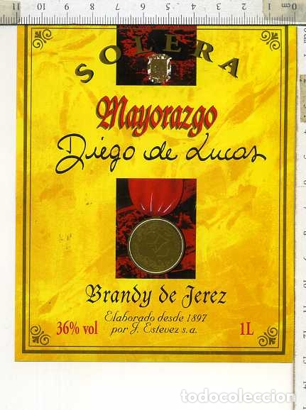 Alte Etiketten: ETIQUETA DE VINO SOLERA MAYORAZGO DIEGO DE LUCAR BARNDY DE JEREZ