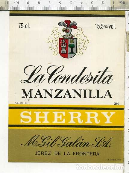 Alte Etiketten: ETIQUETA DE VINO MANZANILLA LA CONDESITA SHERRY M.GIL GALAN S.A JEREZ DE LA FRONTERA