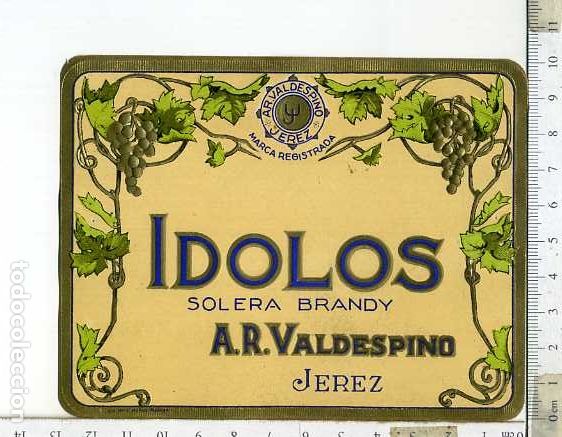 Alte Etiketten: ETIQUETA DE VINO SOLERA BRANDY IDOLOS A.R. VALDESPINO JEREZ DE LA FRONTERA
