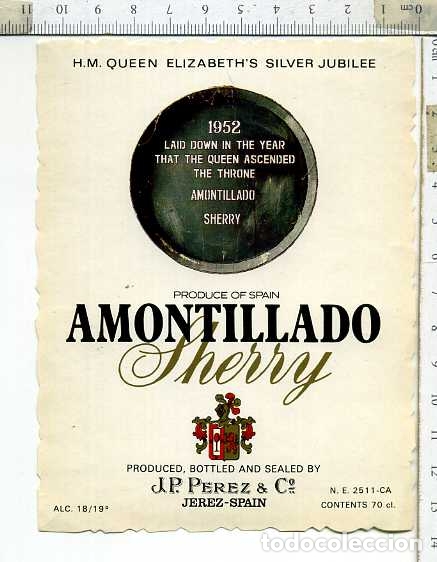 Etiquetas antiguas: ETIQUETA DE VINO AMONTILLADO SHERRY  J.P PEREZ & C&ordm; JEREZ DE LA FRONTERA