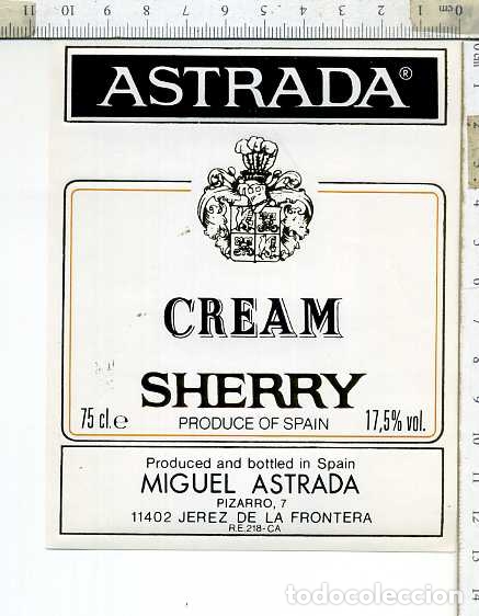 Etiquetas antiguas: ETIQUETA DE VINO ASTRADA  CREAM SHERRY   MIGUEL ASTRADA JEREZ DE LA FRONTERA