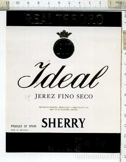 Etiquetas antiguas: ETIQUETA DE VINO FINO SECO IDEAL  JEREZ DE  LA FRONTERA MARQUES DEL REAL TESORO