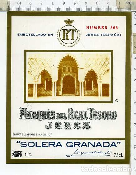 Etiquetas antiguas: ETIQUETA DE VINO  MARQUES DEL REAL TESORO SOLERA GRANADA JEREZ