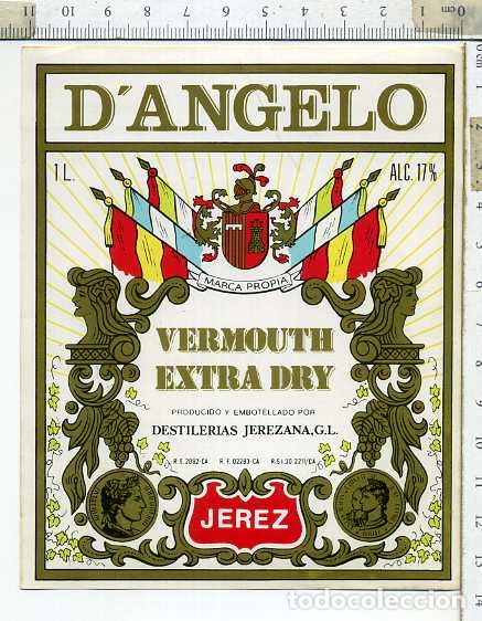 Alte Etiketten: ETIQUETA DE VERMOUTH EXTRA DRY D'angelo  JEREZ DE LA FRONTERA