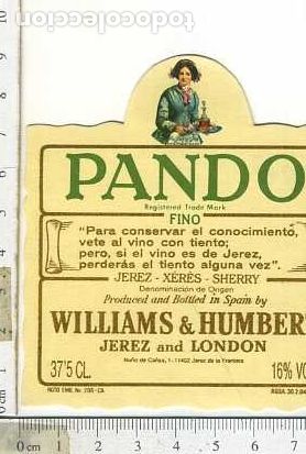 Etiquetas antiguas: ETIQUETA DE VINO  FINO PANDO  WILIAMS & HUMBERT JERES AMND LONDON