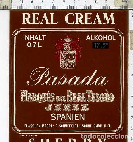 Etiquetas antiguas: ETIQUETA DE VINO PASADA MARQUES DEL REAL TESORO SHERRY