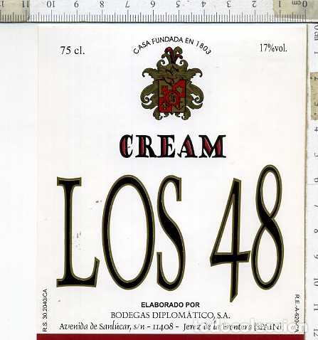Etiquetas antiguas: ETIQUETA DE VINO CREAM LOS 48 JEREZ DE LA FRONTERA