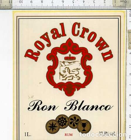Etiquetas antiguas: PEGATINA ETIQUETA ROYAL CROWN RON BLANCO