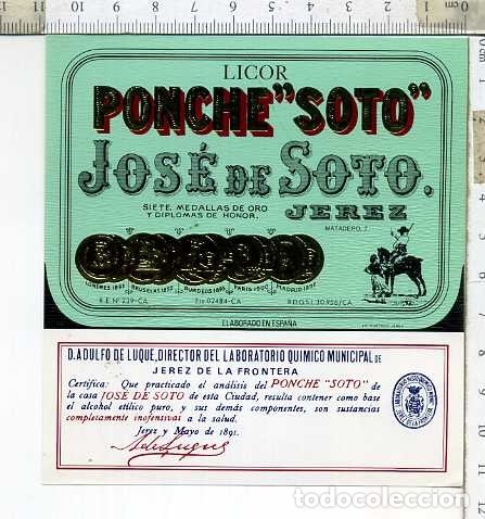 Etiquetas antiguas: ETIQUETA LICOR  PONCHE SOTO JOSE DE SOTO JEREZ
