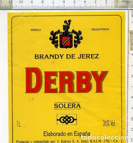 Etiquetas antiguas: ETIQUETA BRANDY DE JEREZ DERBY
