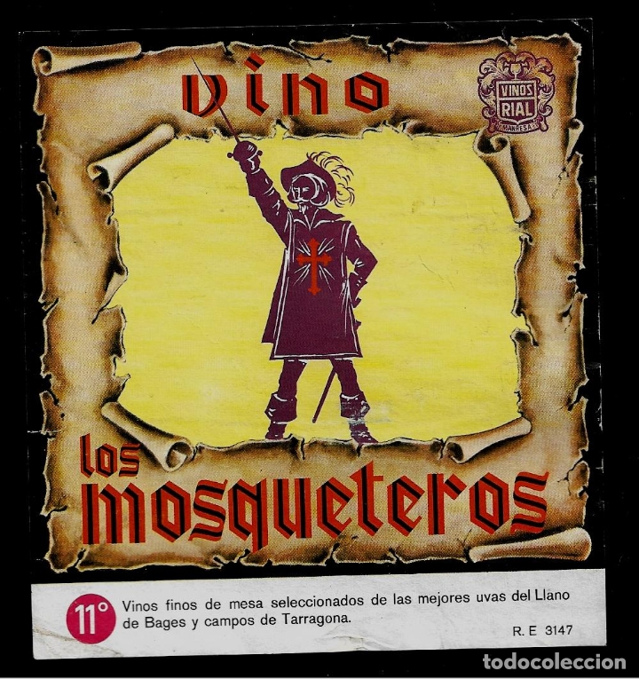 Etiquetas antiguas: ETIQUETA VINO - LOS MOSQUETEROS - VINOS REAL