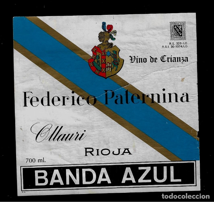 Etiquetas antiguas: ETIQUETA - VINO DE FEDERICO PATERNINA - RIOJA - BANDA AZUL