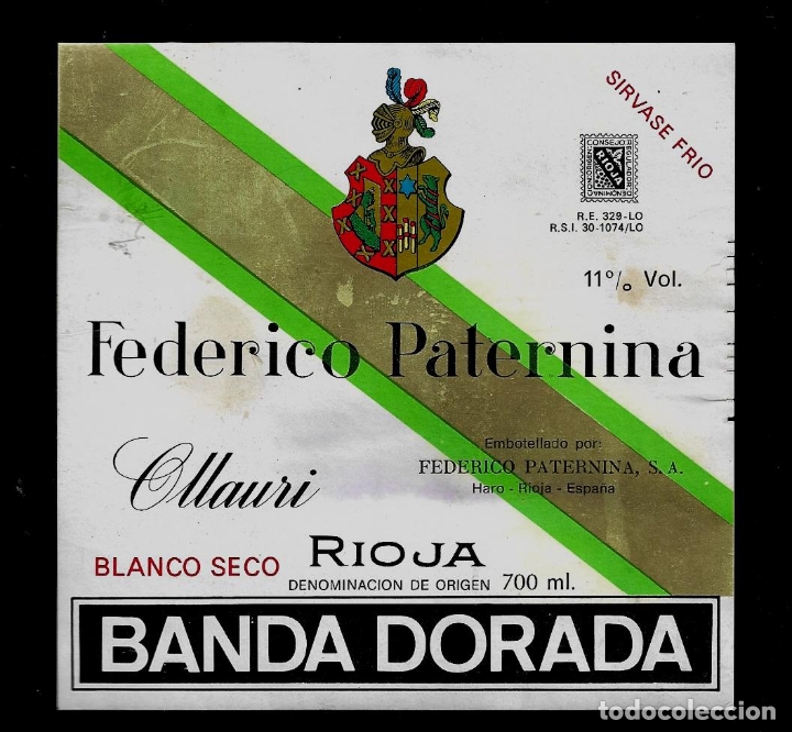 Etiquetas antiguas: ETIQUETA - VINO FEDERICO PATERNINA - RIOJA - BANDA DORADA