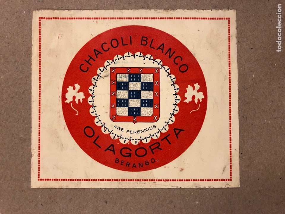 Etichette antiche: CHACOL&Iacute; BLANCO OLAGORTA (BERANGO). ETIQUETA BOTELLA VINO DE 1982. 11,5 x 13,5 Cms.