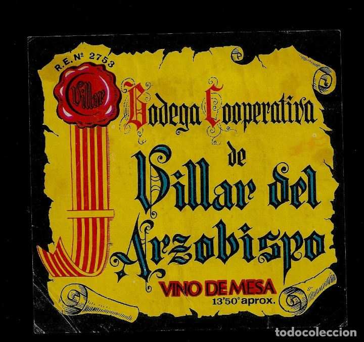 Etiquetas antiguas: ETIQUETA VINO - BODEGA COOPERATIVA DE VILLAR DEL ARZOBIDPO