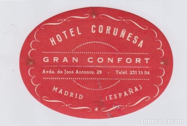 Etiqueta Del Hotel Corunesa Madrid Comprar Etiquetas Antiguas En Todocoleccion