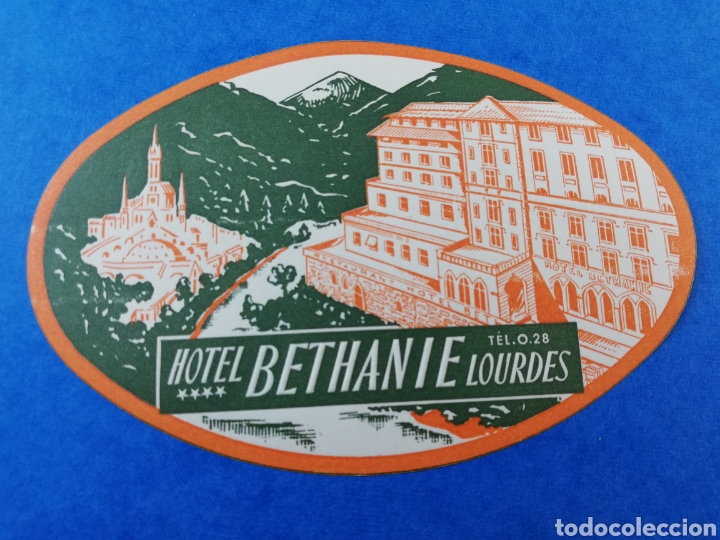 Etiquetas antiguas: ETIQUETA HOTEL BETHANIE LOURDES FRANCIA LUGGAGE LABEL ANTIGUA CON RELIEVE.