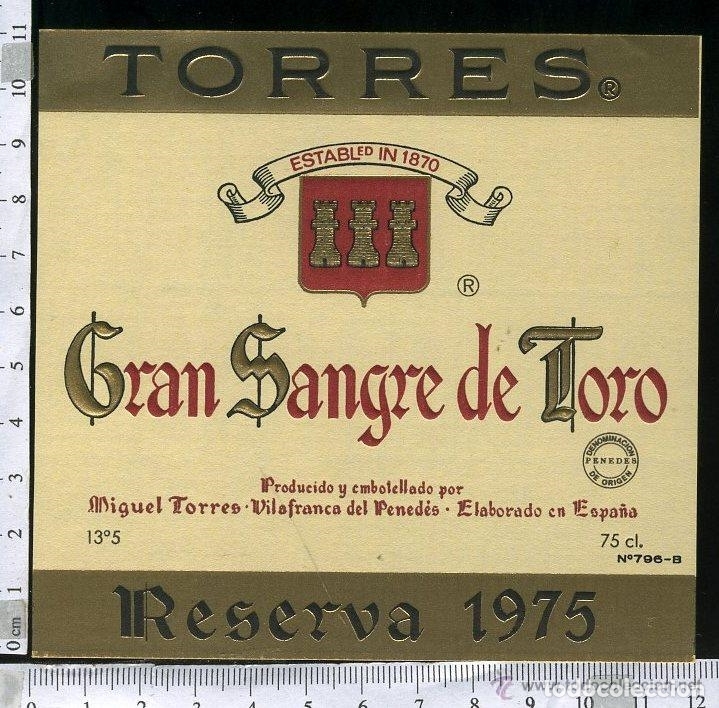 Etichette antiche: ETIQUETA GRAN SANGRE DE TORO RESERVA 1975 , MIGUEL TORRES, VILLAFRANCA DEL PENEDES