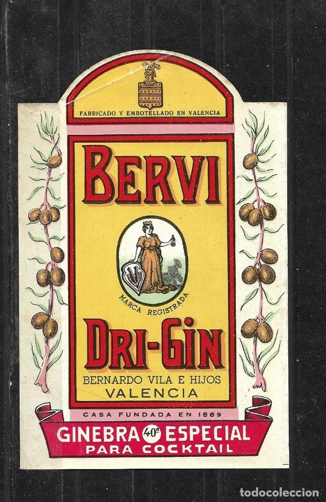 Etiquetas antiguas: 25-ANTIGUA ETIQUETA - GINEBRA BERVI, BERNARDO VILA, VALENCIA.