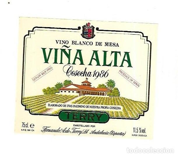 Alte Etiketten: ETIQUETA DE VINO. VI&Ntilde;A ALTA. VINO BLANCO DE MESA. COCESHA 1986. TERRY