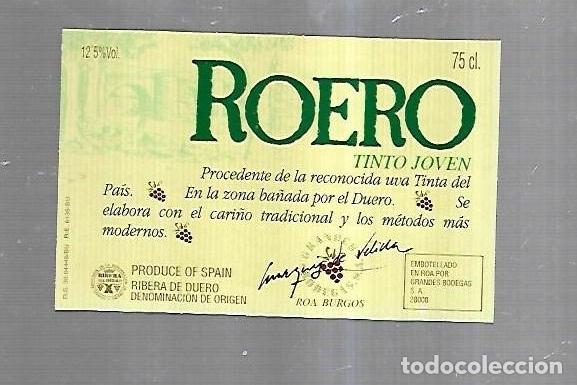 Alte Etiketten: ETIQUETA DE VINO. ROERO. TINTO JOVEN. RIBERA DEL DUERO
