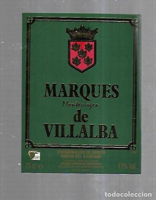 Alte Etiketten: ETIQUETA DE VINO. MARQUES MONTEVIRGEN DE VILLALBA. VINO DE LA TIERRA. VILLABA BARROS