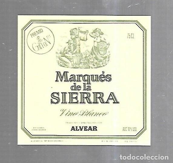 Etichette antiche: ETIQUETA DE VINO. VINO BLANCO. MARQUES DE LA SIERRA. ALVEAR