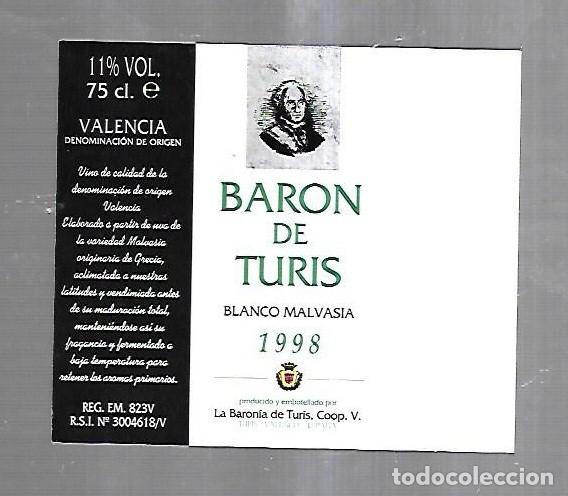 Alte Etiketten: ETIQUETA DE VINO. BARON DE TURIS. TINTO GARNACHA. 1998