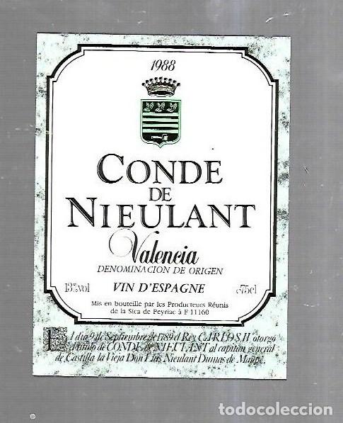 Alte Etiketten: ETIQUETA DE VINO. CONDE DE NIEULANT. VALENCIA. 1988