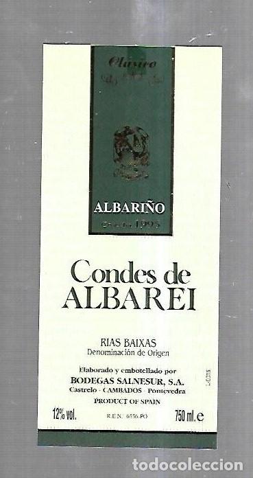 Etichette antiche: ETIQUETA DE VINO. CONDES DE ALBAREI. ALBARI&Ntilde;O. RIAS BAIXAS. COSECHA 1995. CLASICO