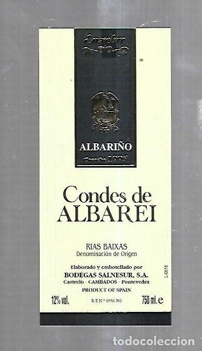 Etichette antiche: ETIQUETA DE VINO. CONDES DE ALBAREI. ALBARI&Ntilde;O. RIAS BAIXAS. COSECHA 1995. ENXEBRE