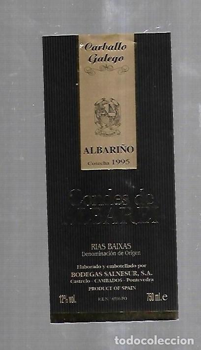 Etichette antiche: ETIQUETA DE VINO. CONDES DE ALBAREI. ALBARI&Ntilde;O. RIAS BAIXAS. COSECHA 1995. CARBALLO GALEGO